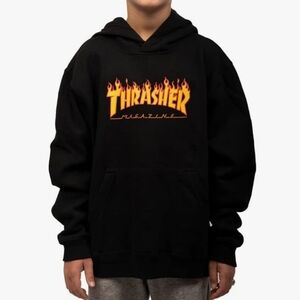 Thrasher Black Hoodie with Flame Logo Classic Size Youth Medium Fall Skatercore